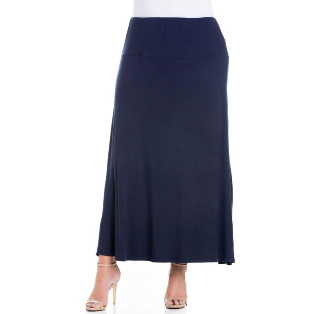 24seven Womens Solid Basic Maxi A-line Skirt, Blu… - image 1